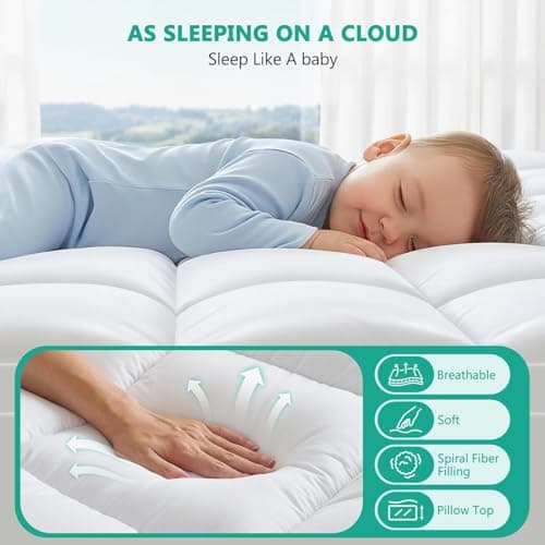 TESIONE Full Mattress Topper - Extra Thick Mattress Pad Cover - Pillow Top with Soft Breathable Spiral Fiber Filling, 8-21 Inch Deep Pocket, Cooling, White - Thumbnail 4