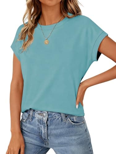 Teal Tops for Women Crop Tops Cap Sleeve T Shirt Cotton Crewneck T Shirts for Women Loose Fit 2026 - Thumbnail 2
