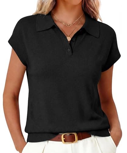 Arach&Cloz Work Tops for Women Wool Blend Polo Shirts Short Sleeve Sweater Business Casual Clothing Teacher Summer Outfits Black Sweaters Vest Pullover M - Image 1