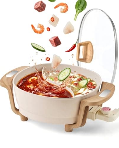 Hot Pot Electric Hot Pot with Divider, Large 6.3QT Nonstick Dual-Sided Shabu Shabu Pot Dual-Flavor hotpot electric 1500W with Adjustable 5-Temperature Control ，Perfect for Family Dinners & Parties
