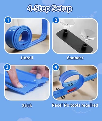 Flexible Race Track for Kids 3+, 15 Ft Hot Wheels Compatible Track with Strong Suction Cups, Portable Diecast 1/64 Car Ramp Track for Indoor Outdoor Play, DIY Bendable Monster Truck Track Set - Thumbnail 6