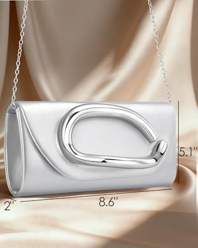 XquiziFit Evening Bag Formal Clutch Purses for Women Metal Handle Evening Clutch Women's Evening Handbags with Detachable Chain PU Leather Silver - Thumbnail 3