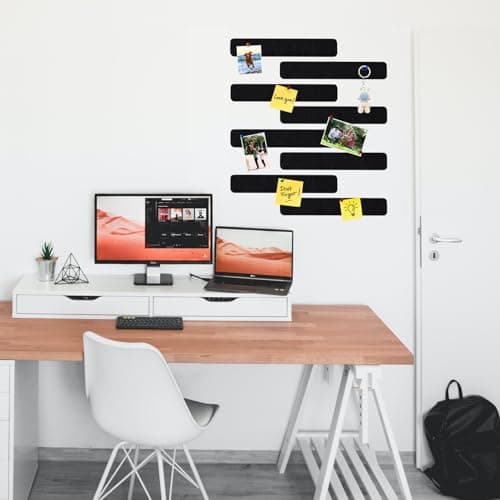 HULAVO 8Pcs Rectangle Felt Cork Board Bar Strips with 35 Pushpins, Self-Adhesive Bulletin Board Strips for Office School Home Wall Decor Stickers Memos Schedules Photos Display -Black - Thumbnail 6