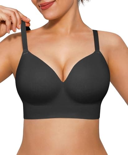 Popilush Bras for Women No Underwire Wireless Support Soft Foam Cups Bralette Seamless Full Coverage Comfort T Shirt Bra Black - Image 1