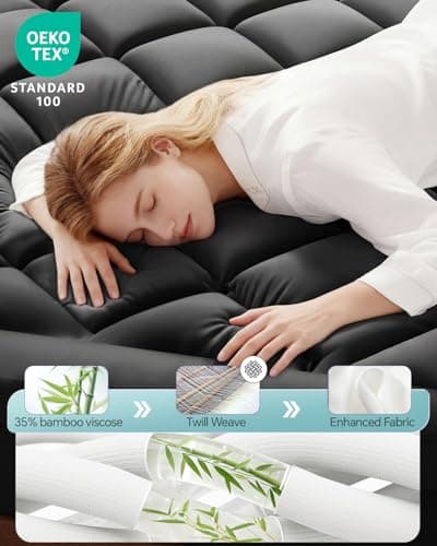 ChiXpace Dual Layer 4 Inch Memory Foam Mattress Topper Twin - 2 Inch Gel Memory Foam and 2 Inch Pillow Top Mattress Pad, 7-Zone Egg Crate Twin Size Mattress Topper (Black-White) - Thumbnail 2