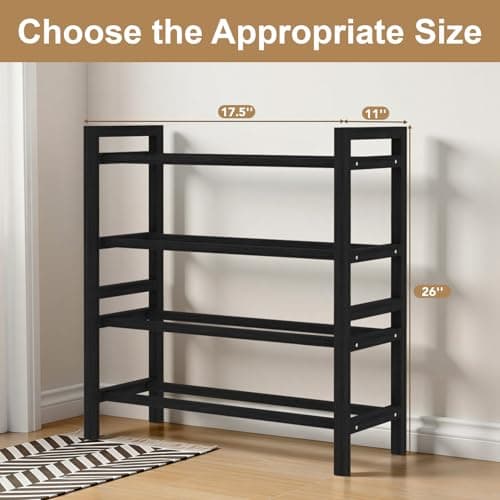 Haddockway Bamboo Shoe Rack for Closet, Free Standing Shoe Organizer with Smooth Round Rods & Convenient Handles, Stackable Shoe Storage Shelf for Entryway, Hallway(Black, 4-Tier(Small)) - Thumbnail 3