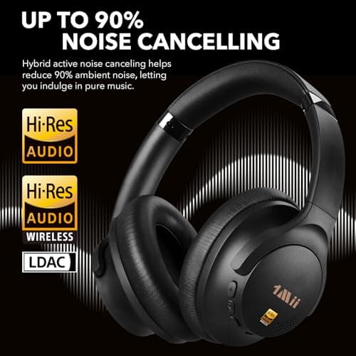 1Mii Y8+ Hybrid Active Noise Cancelling Headphones, 100H Ultra Playtime, Bluetooth 6.0 Over Ear, Wireless Hi-Res Audio & Deep Bass, Comfort for Travel & Home Office, AI Chat & Custom EQ via APP, Black - Thumbnail 4