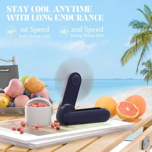 Lerat Portable Handheld Fan, 2 IN 1 Mini Hand Fan, Battery Operated [8-15 Working Hours], USB Rechargeable Personal Foldable Fan for Indoor, Small Pocket Fans Travel Essentials for Outdoor (Blue) - Thumbnail 5
