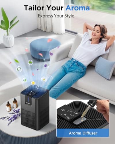 Air Purifiers for Home Large Room 1250 Ft²,MOOKA H13 HEPA Air Purifier for Pets Dust Odor Smoke,Aromatherapy Function,Air Cleaner with 15dB Quiet Sleep Mode for Bedroom Office Living Room,M05,Black - Thumbnail 4