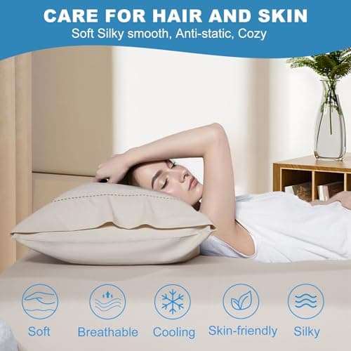 LOVSTOY Cooling Pillow Cases Set of 2, Standard Size Cool Pillowcases for Hair Skin Hot Sleepers, Soft Silky Summer Pillow Cover with Envelope Closure, Desert Yellow, 20"x26" - Thumbnail 5