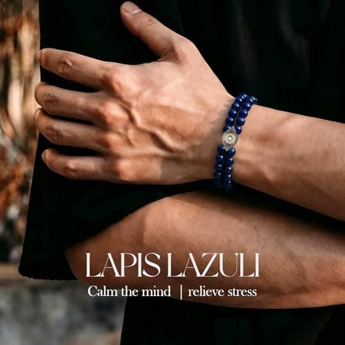 Evil Eye Bracelets for Men, 8MM Black Obsidian Lapis Lazuli Tiger Eye Stretch Beaded Protection Bracelet Guardian Jewelry Gifts with Meaning Card Meaningful Gift for Him (Birthday/Graduation/New Job) - Thumbnail 3