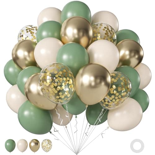 60Pcs Sage Green and Gold Balloons, 12Inch Green Sand White Gold Confetti Balloons for Wedding Bridal Shower Baby Shower Engagement Birthday Party Decorations