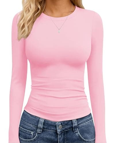 TNNZEET Pink Long Sleeve Top Shirts for Women Fall Fashion Winter Clothes Basic Tees Y2K Workout Top School Outfits 2026 - Image 1