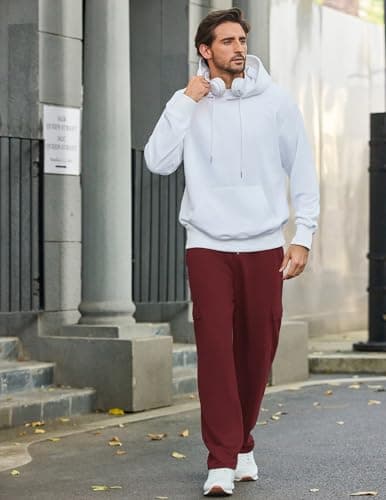 Deyeek Men's Baggy Sweatpants Open Bottom Loose Fit Maroon Cargo Sweatpants for Men Straight Leg Sweat Pants with Pockets 3XL - Thumbnail 5