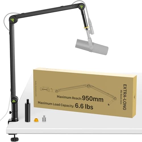 AA AUDIO ACCESSORY Never-Sag Mic Boom Arm (Design for Heavy Mic) Extra-Long 950mm Reach, 6.6lbs Load Capacity, Gear-Lock Suspension Microphone Stand Desk Mount for Shure SM7B SM7dB MV7 Blue Yeti Rode