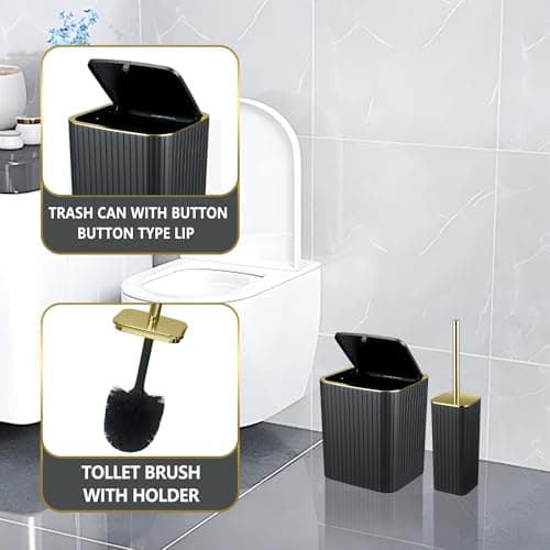 Bathroom Accessories Set-9PC Set with Toilet Brush, Trash Can, Soap Dispenser, Q-Tip Holder | Modern Home Bath Essentials (Black, Bath Set) - Thumbnail 5