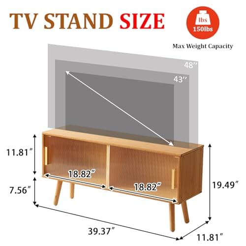 Baveke Bamboo TV Stand for TVs up to 50 Inches, Entertainment Center is Feat FSC-Certified Bamboo for Gaming Console, Modern Accent TV Console Cabinet for Living Room Bedroom (39.4) - Thumbnail 3