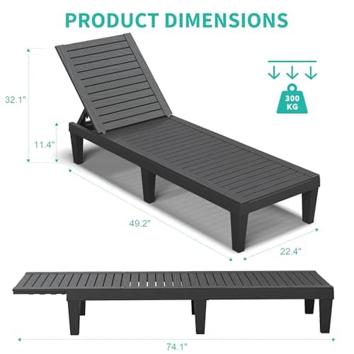 NBYSGO Patio Chaise Lounge Set of 2, 5-Position Adjustable Reclining Patio Lounge Chairs with Wood Grain Finish, All-Weather Resin Pool Lounge Chairs for Garden Deck Backyard (Black) - Thumbnail 2