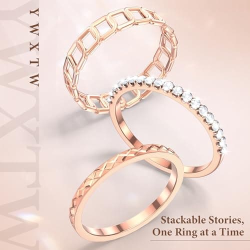 YWXTW 3 Pack 14K Gold-Plated Non Tarnish Stacking Rings for Oura Gen 4/Ultrahuman/Samsung/Diamond, Timeless Elegance White Zirconia Engagement/Promise Oura Stack Band Gift for Women Rose Gold 7 - Thumbnail 2