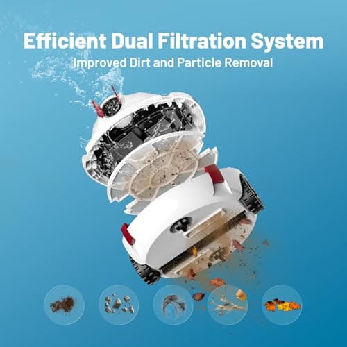 VONKO P10 Pool Vacuum for Above Ground Pool, Cordless Robotic Pool Cleaner and Above Ground Pool Vacuum, Automatic Pool Vacuum with 100-Min Runtime, Self-Parking,White - Thumbnail 4
