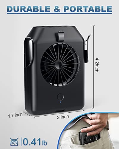 Stsase Portable Fan 10000mAh Rechargeable, Mini Waist Fan With Max 24H Working Time, 3 Speeds 5100RPM Strong Airflow Wearable Personal Clip Fan Belt Fan for Outdoor, Jobsite, Farms, Traveling, Fishing - Thumbnail 4