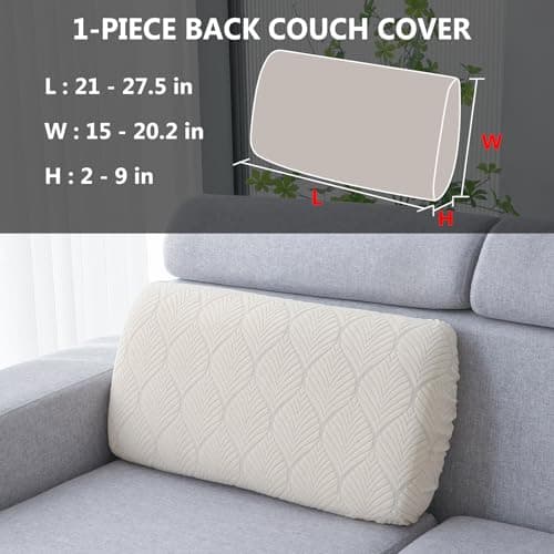 Genina 100% Waterproof Couch Cushion Covers for Pets - Stretch Sofa Back Cover for Dogs Jacquard Non Slip Sectional Couch Covers Sofa Slipcovers Washable (1 Piece, Ivory) - Thumbnail 2