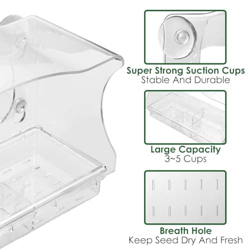 ACEROMT Clear Window Bird Feeder with 4 Extra-Strong Suction Cups, Built-in Water Trough and Drainage Holes, Large View Transparent Bird House for Outside, Unique Bird Watching Gift for Mom Parents - Thumbnail 3