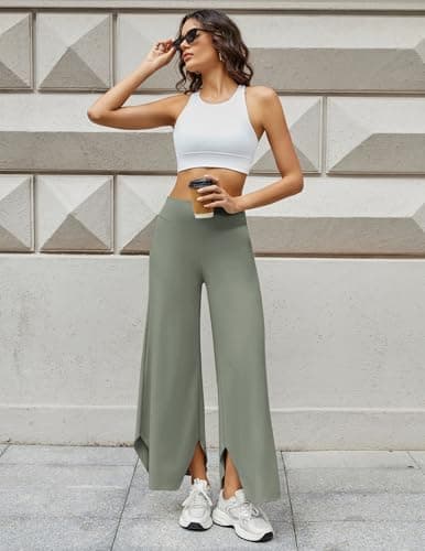 Wide Leg Pants for Women Loose Yoga Pants with Pockets Stretch Casual Lounge Pants with Pockets Grey Sage XXL - Thumbnail 6