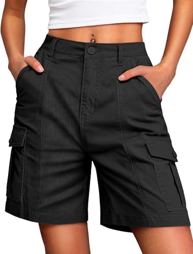 IWD Womens Bermuda Cargo Knee Length 7 Inch Inseam Long Shorts with Pockets for Summer Outfits Black Small - Image 1