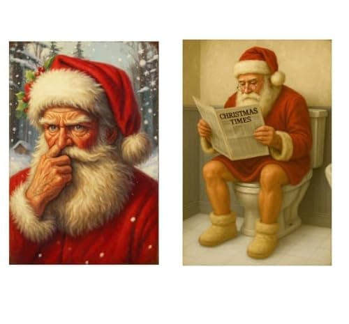 Carastora 2-pack Vintage Christmas Metal Tin Sign Set of Two, measuring 8×12in, featuring Santa Claus. Suitable for bedrooms, bathrooms, kitchens, gardens, and home decor, and holiday gift. - Image 1