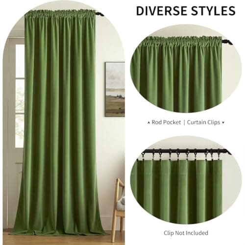 Joydeco Green Velvet Curtains 90 inch 2 Panel, Room Darkening Super Soft Velvet Drapes for Bedroom Living Room Thermal Insulated Window Drapes, Luxury Blackout Rod Pocket Curtains,W52 x L90 inch - Thumbnail 2