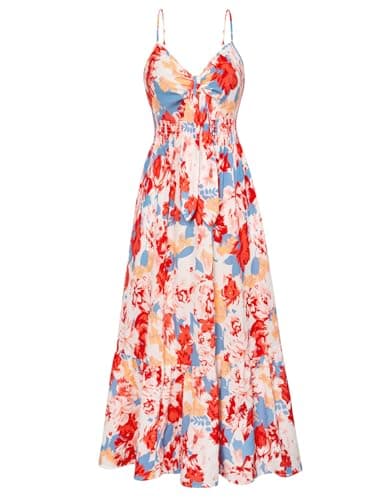 GRACE KARIN Women 2025 Summer Spaghetti Strap Dress Sleeveless V Neck Tie Front Casual Beach Party Maxi Dresses - Image 1