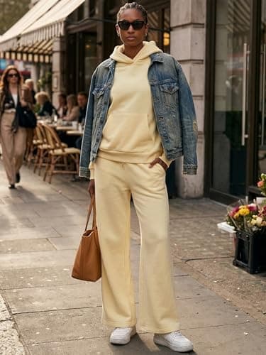 DITOK Womens Sweatsuits 2 Piece Set Oversized Hoodie & Wide Leg Sweatpants Tracksuit Soft Lounge Outfit Comfy Matching Set, Butter Yellow - Thumbnail 3