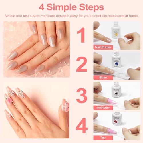 Lavender Violets Dip Powder Liquid Set with Nail Primer, Activator, Base and Top Coat Long Lasting for Dip Powder Nail Kit J781 - Thumbnail 4