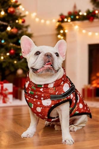 Aiboria Dog Jacket Windproof Fleece Dog Sweater with Padded Vest Chest Strap Harness Dogs Coat Christmas Red S - Thumbnail 4