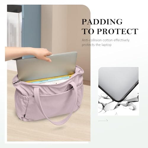 GOLF QUALITY Tote Bag for Women, Work Bags with Zipper Computer Laptop Shoulder Handbag with Compartments for Travel, Daily,Fit 14Inch,Pink - Thumbnail 4