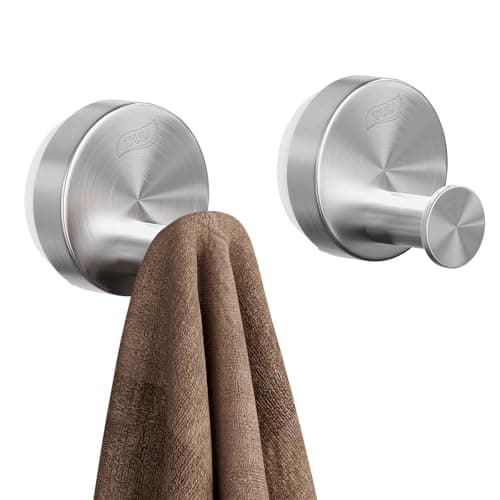 TAILI 304 Stainless Steel Bathroom Suction Hooks for Towel, Bathrobe, Loofah, Patented Strong Suction Cup Holder, No Damage Hanging Glass Shower Wall Hook, Classic Round, 2 Pack, Silver - Image 1