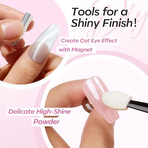 modelones Silver Cat Eye Gel Nail Polish Kit Jelly Pink White Sheer Nude French Gel Polish Set, Magnet Tools Pearl Chrome Powder Flatback Rhinestones Pearls, 4 Colors Gel Mini Salon Gift for Women - Thumbnail 4