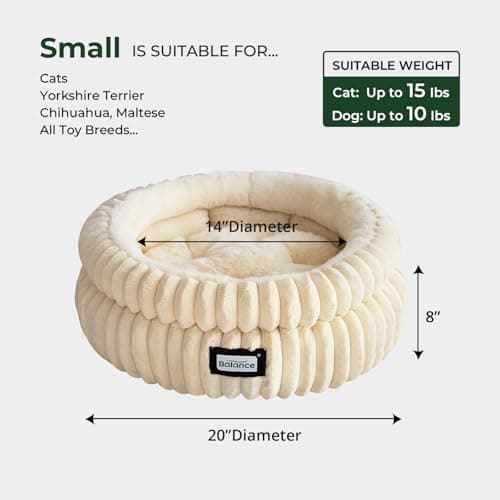 BALANCE Cat Bed Kitten Bed, Washable Round Cat Beds for Indoor Cats,Super Soft Plush Faux Fur Pet Bed for Puppy and Kitten with Anti-Slip Bottom - Thumbnail 5