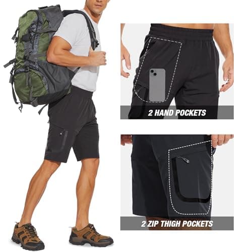 MOURCE Men's Hiking Shorts 9" Quick Dry Lightweight Elastic Waist Outdoor Fishing Cargo Shorts, Navy Blue S - Thumbnail 4