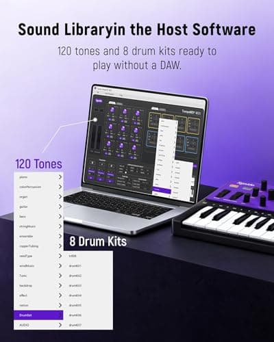 Synido Wireless 25 Keys USB MIDI Keyboard Controller Rechargeable with 8 Drum Pads, OLED Screen, MIDI In/Out/Thru, Professional BT Beat Maker Machine for Music Production, TempoKEY W25 - Thumbnail 5