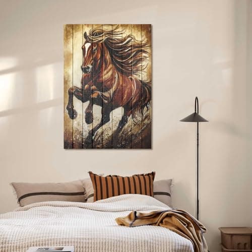 llribbons Running Horse Ribbon Wall Art Living Room Wall Decor Brown Animal Canvas Pictures Handmade Ribbon 3D Woven Textured Prints for Bedroom Bathroom Office Kitchen Home Decoration 20" x 28" - Thumbnail 6