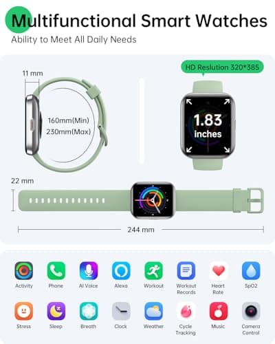 WMK Smart Watch with Alexa, Answer/Make Call,1.83" Display,10 Day Battery, Heart Rate/SpO2/Sleep Monitor, 3ATM Waterproof, 120+ Sport,Compatible with iPhone/Android Fitness Tracker - Thumbnail 6