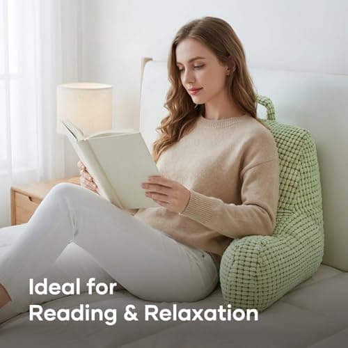 NOONTIDE Reading Pillow with Top Handle,Uniquely Designed Soft Fabric, Ergonomic Back Support for Bed,Cover Washable Sit up Pillow,Watching TV/Gaming/Relaxing(Green) - Thumbnail 6