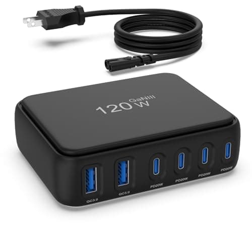 Desktop Fast Charging Station, 120W GaN 6-Port Multi Port Charger with Independent Power Delivery—USB C Power Strip & Charging Hub, No-Buzz Design, Compatible with iPhone iPad Samsung Pixel - Image 1