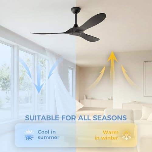 KASASS Black Ceiling Fan No Light, 52" Outdoor Fans for Patios/Porch/Bedroom/Kitchen with Remote, Noiseless, 3 Downrods, 6 Speed, Reversible DC Motor, Modern, 3 Blades, Timer - Thumbnail 5