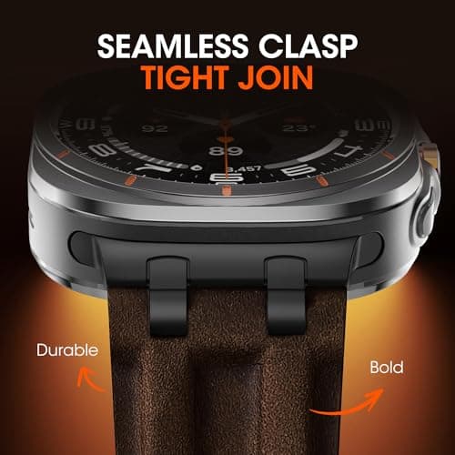 Leather Band Compatible with Samsung Galaxy Watch Ultra 47mm/Watch 8 7 6 5 4 FE 40mm 44mm/Watch 8 6 4 Classic/Watch 5 Pro, Premium Top Grain Leather Strap with Rugged Stainless Steel Connector for Samsung Watch Bands Men & Women - Thumbnail 2