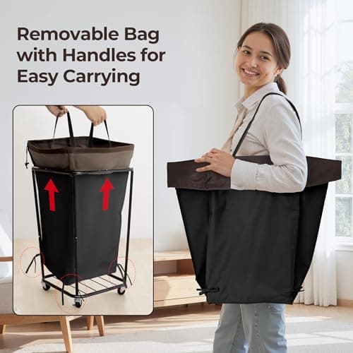 GRANNY SAYS 160L Rolling Laundry Basket, Laundry Hamper with Wheels, Large Laundry Cart with Removable Bag, Clothes Organization and Storage for Laundry Room, Bathroom, Bedroom, Black - Thumbnail 4