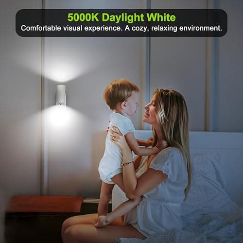 Modern Led Night Lights - Sensor Dusk To Dawn, 5000K Daylight White, Dimmable 0-100 LM, 2 Pack for Bathroom, Bedroom, Kitchen, Toilet, Hallway - Thumbnail 3