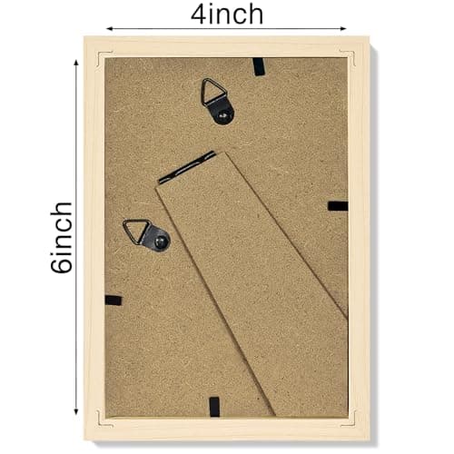 Vittanly 4x6 Picture Frame Set of 4, Display Pictures 3.5x5 with Mat or 4x6 without Mat, Photo Frames for Wall or Tabletop Display, Engineered Wood with Shatter Resistant Plexiglass, Natural Wood - Thumbnail 6